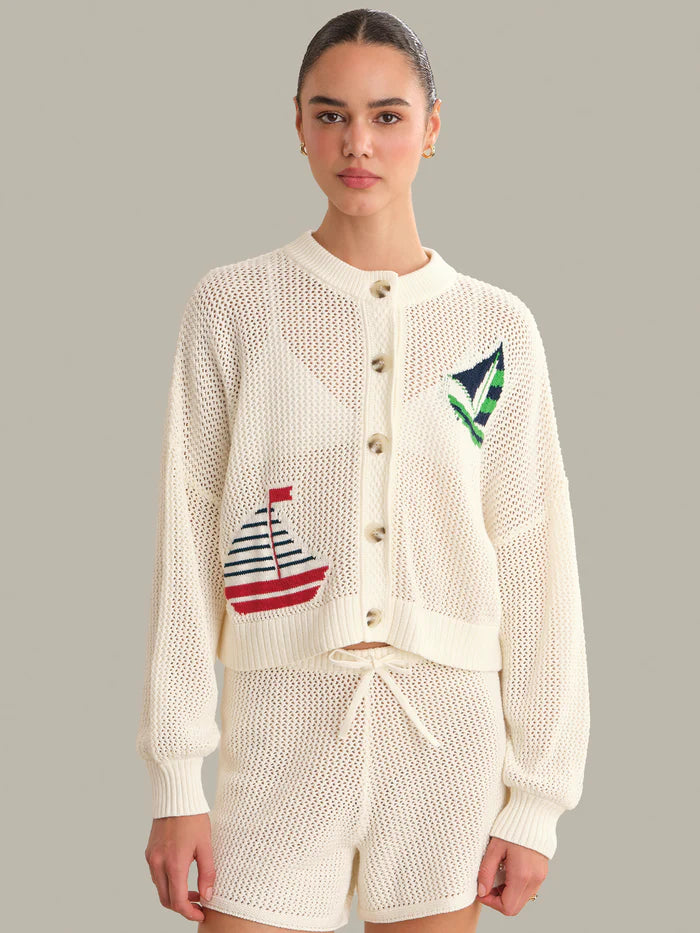 525 America - Mesh Nautical Motif Cardi - Chalk – CAMI