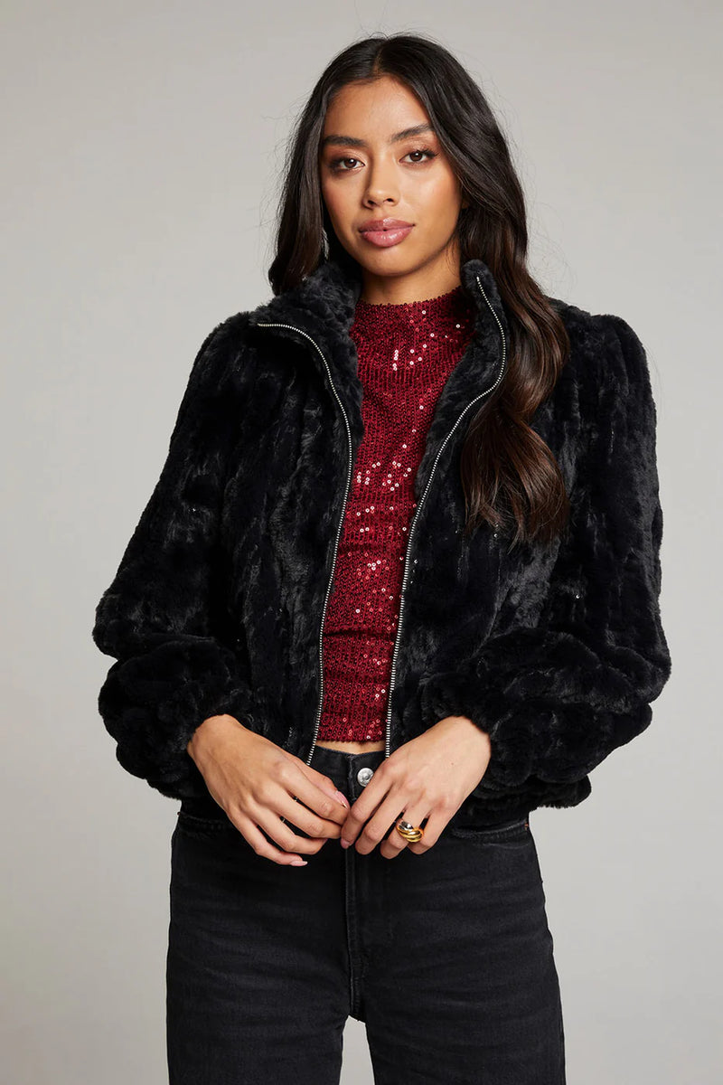 Chaser - Faux Fur Sequin Jacket - Licorice (Black) – CAMI