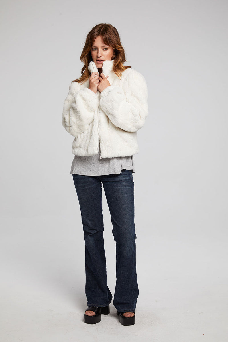 Chaser - Puff Sleeve Faux Fur Jacket - Starry White – CAMI
