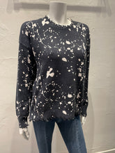 Load image into Gallery viewer, Minnie Rose Cotton Cashmere Paint Splatter Frayed Crew w/ Zipper