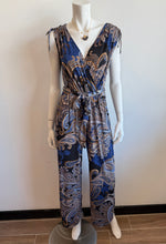 Load image into Gallery viewer, Ariella - Printed Surplice Culotte Jumpsuit - Blue/ Beige
