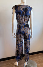Load image into Gallery viewer, Ariella - Printed Surplice Culotte Jumpsuit - Blue/ Beige