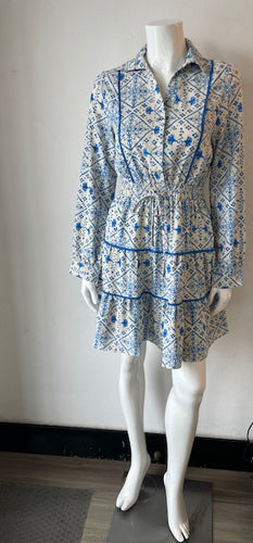 Pinch Geo Print Mini Dress - Blue/ Ivory