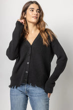 Load image into Gallery viewer, Lilla P Distressed Rib Cardigan - Black
