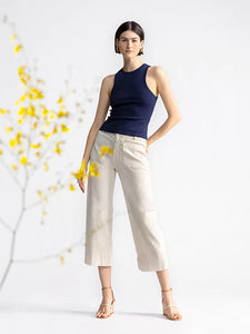 Sanctuary - The Marine Standard Rise Crop Trouser Pant - French Vanilla