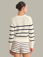 Load image into Gallery viewer, 525 America - Saddle Stripe Shoulder Crew - Chalk/Dark Blue