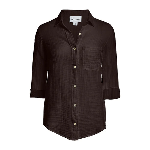 Felicite - Boyfriend Button Up Gauze - Black