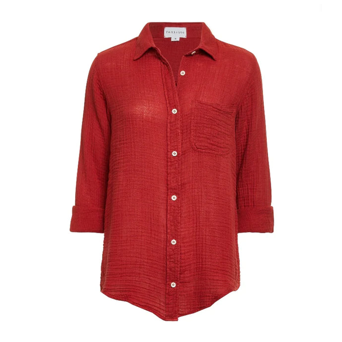 Felicite- Boyfriend Button Up Shirt- Cayenne