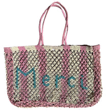 Load image into Gallery viewer, Merci Jute Tote - Pink/Turq