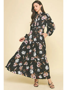 Pinch - Floral Long Sleeve Tierred Maxi - Black Multi