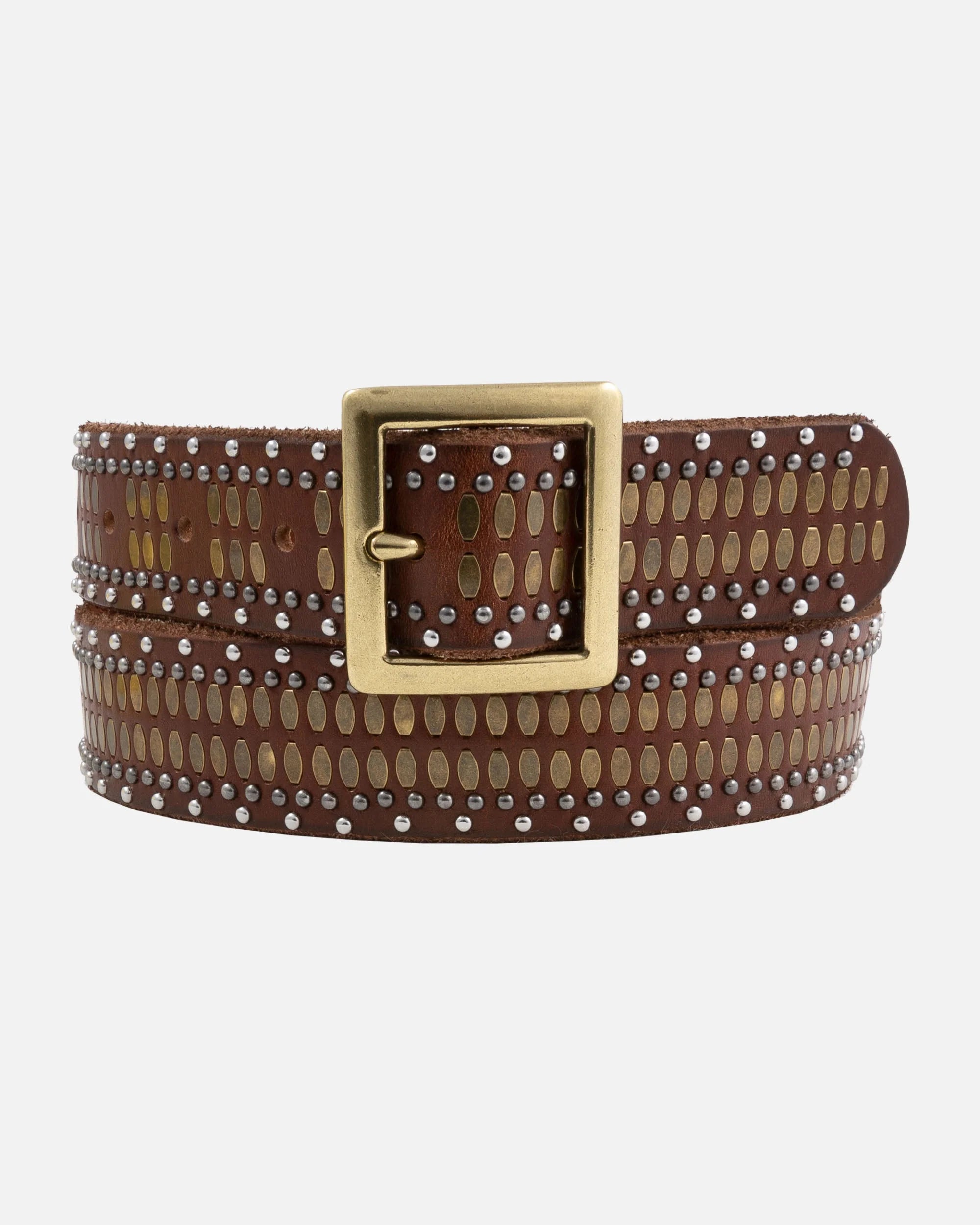 NWT d.l. Rhein handmade brown studded leather Belt with chinoiserie buckle $165 Amazon.com: Funk Plus Belt Brown Leather Gold Studded Two  main image 2
