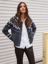 Load image into Gallery viewer, Fifteen Twenty - Alina Mixed Media Jacquard Cardigan - Grey/Oat