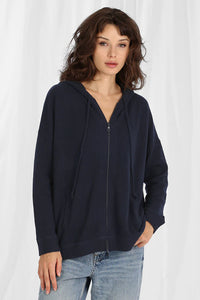 Minnie Rose Zip Up Cashmere Hoodie Sweater - Navy