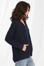 Load image into Gallery viewer, Minnie Rose Zip Up Cashmere Hoodie Sweater - Navy