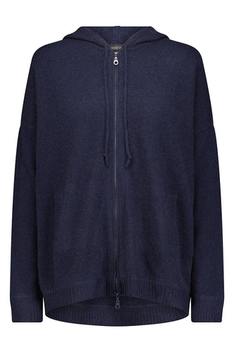 Minnie Rose Zip Up Cashmere Hoodie Sweater - Navy