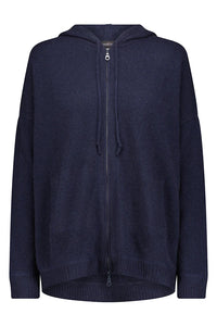 Minnie Rose Zip Up Cashmere Hoodie Sweater - Navy