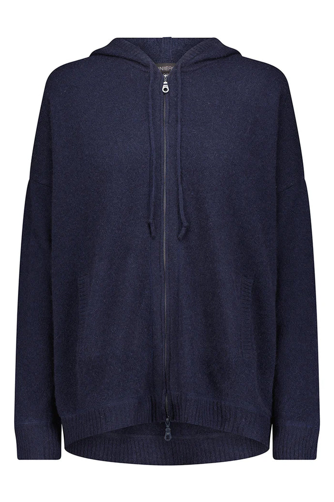 Minnie Rose Zip Up Cashmere Hoodie Sweater - Navy