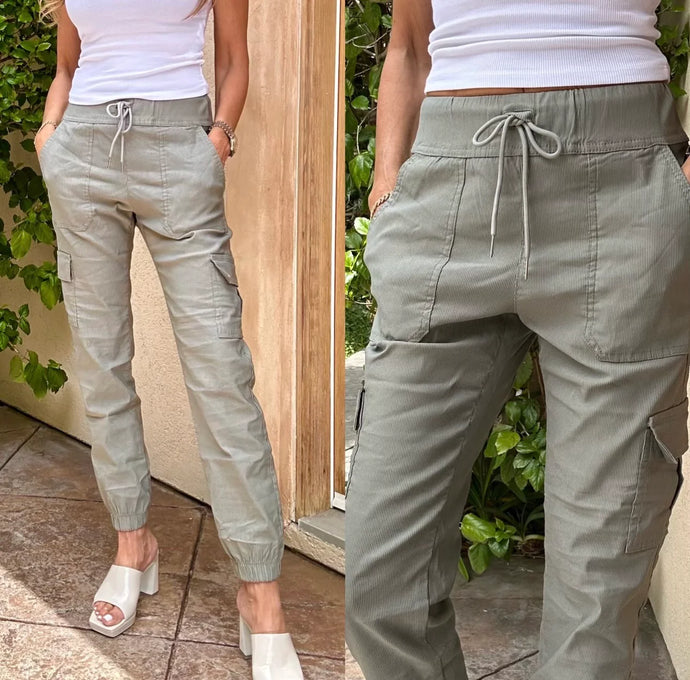 Gaya Cargo Style Flog Pants - Sage Green Stripe