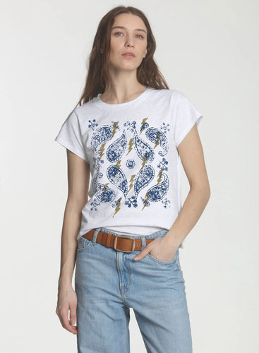 Label + Thread Graphic Ava Crew Tee - Bandana , White
