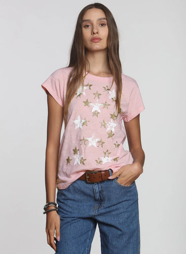 Label + Thread Graphic Ava Crew Tee - Stardust , Blush