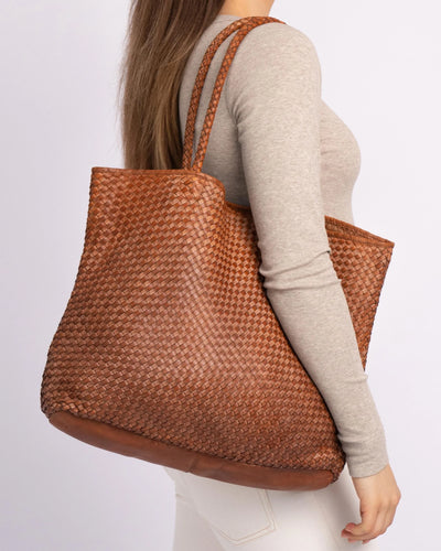 Amsterdam Heritage - Taylor Woven Leather Tote Bag - Camel