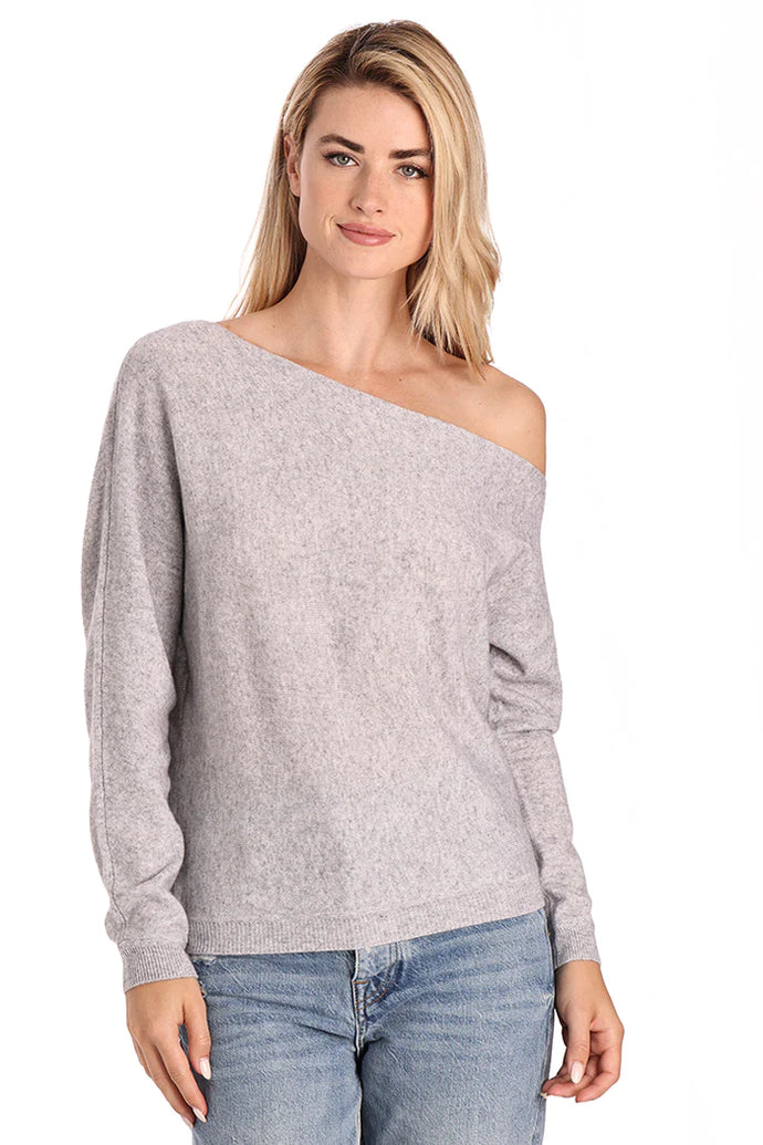 Minnie Rose - Cotton/Cashmere Off Shoulder Top - Heather Grey