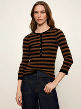 Load image into Gallery viewer, Sanctuary - Selena Henley Top - Black/Cocoa Stripe