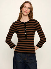 Load image into Gallery viewer, Sanctuary - Selena Henley Top - Black/Cocoa Stripe