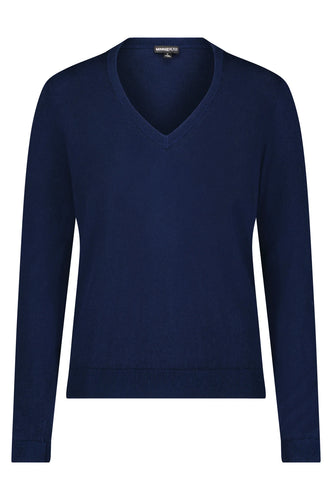 Minnie Rose - Supima Cotton V Neck Long Sleeve - Navy