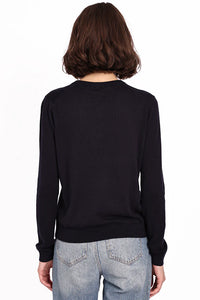 Minnie Rose - Supima Cotton Long Sleeve V Neck Long Sleeve - Black