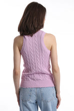 Load image into Gallery viewer, Minnie Rose Stone Washed Distressed Cotton Cable Knit Tank - Faded Rose