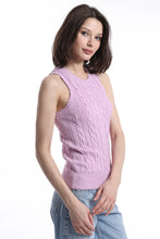 Load image into Gallery viewer, Minnie Rose Stone Washed Distressed Cotton Cable Knit Tank - Faded Rose