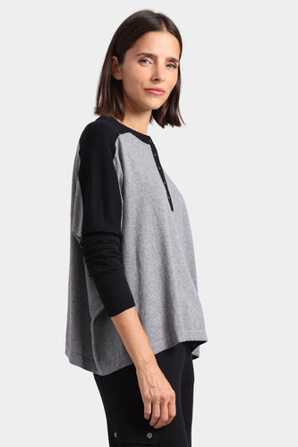 Minnie Rose - Oversized Colorblock Henley - Black/Grey