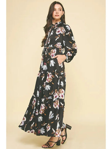 Pinch - Floral Long Sleeve Tierred Maxi - Black Multi