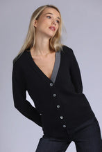 Load image into Gallery viewer, Minnie Rose - V Neck Cardi Contrast Placket - Black/Grey