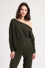 Load image into Gallery viewer, Minnie Rose - Cotton Cashmere Off Shoulder Sweater - Army