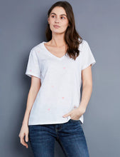 Load image into Gallery viewer, Billy T - Multi Star Embroidered V Neck Tee - White