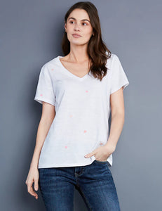 Billy T - Multi Star Embroidered V Neck Tee - White