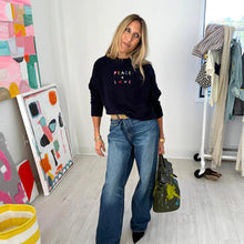 Load image into Gallery viewer, Kerri Rosenthal - Boyfriend Peace &amp; Love Sweater - Indigo