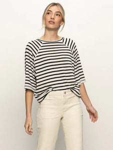 Sanctuary - Boxy Raglan Tee - Black w/ Light Oat Stripe