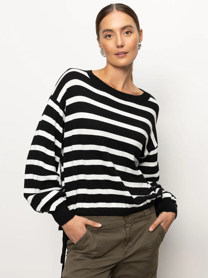 Sanctuary - Side Tie Sweater - Black/Chalk Stripe