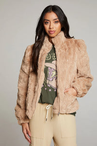 Chaser - Faux Fur Sequin Jacket - Capaccino