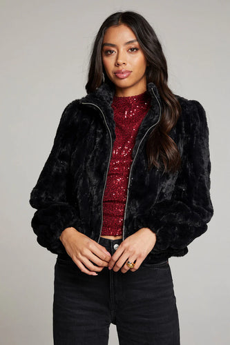 Chaser - Faux Fur Sequin Jacket -  Licorice (Black)