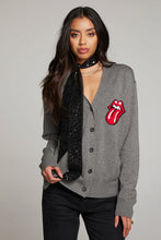 Load image into Gallery viewer, Chaser Rolling Stones Cardigan Logo Intarsia Knit Vibe - Charcoal