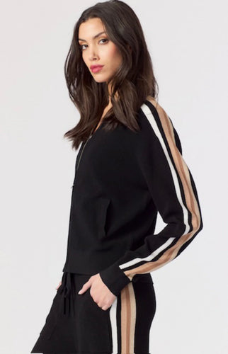 J Society - Thermal Striped Collarless Zip Front Jacket - Black