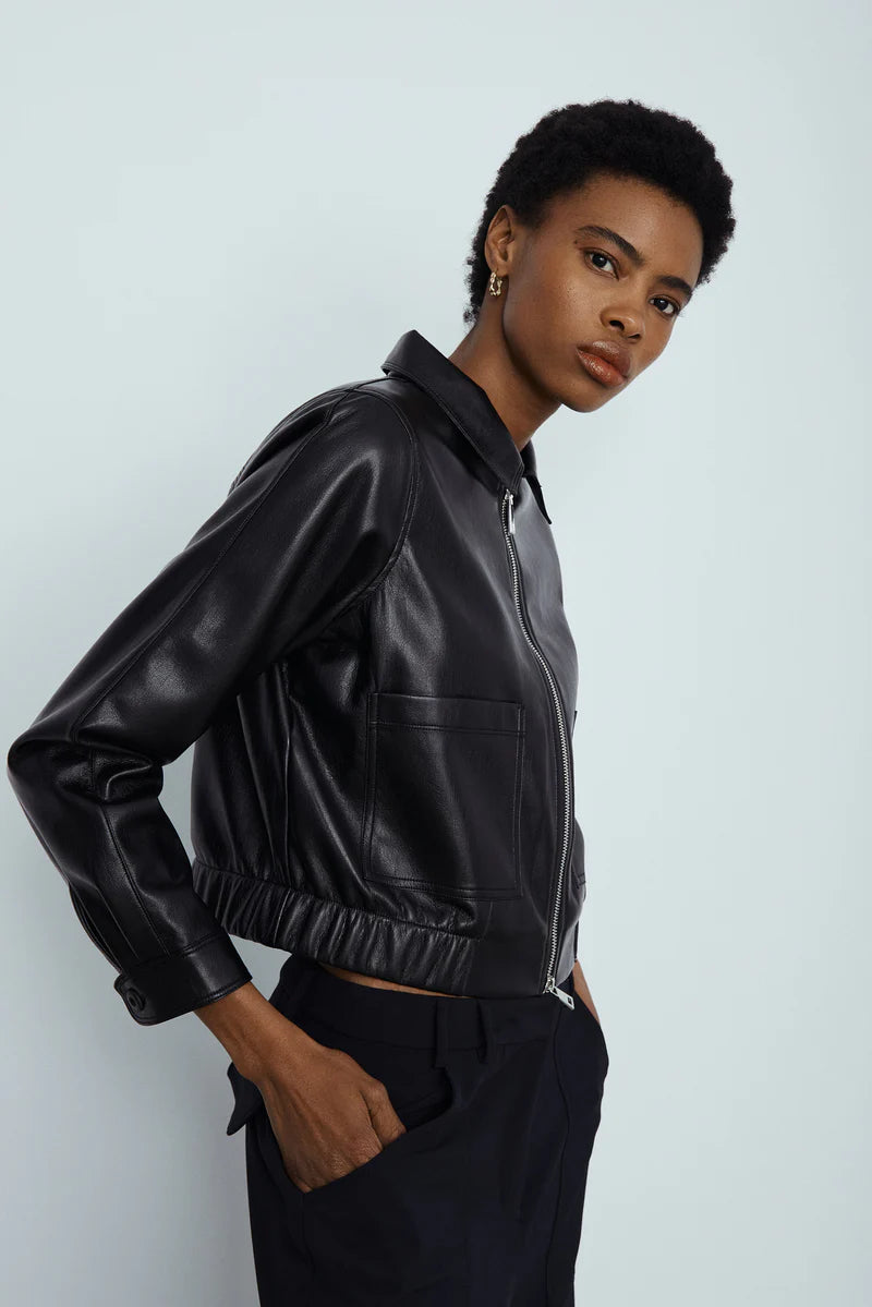 Melissa Nepton - Donna Vegan Leather Bomber Jacket - Black – CAMI
