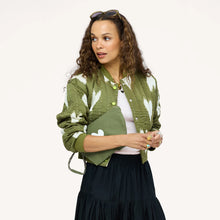 Load image into Gallery viewer, Kerri Rosenthal - Ikat Heart Bomber - Army Green-Natural