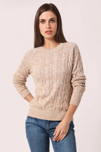 Load image into Gallery viewer, Minnie Rose Cotton Marled Cable Crew - Brown Sugar / White