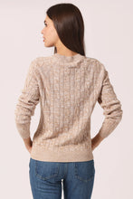 Load image into Gallery viewer, Minnie Rose Cotton Marled Cable Crew - Brown Sugar / White
