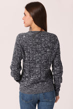 Load image into Gallery viewer, Minnie Rose Cotton Marled Cable Crew Sweater - Navy / White